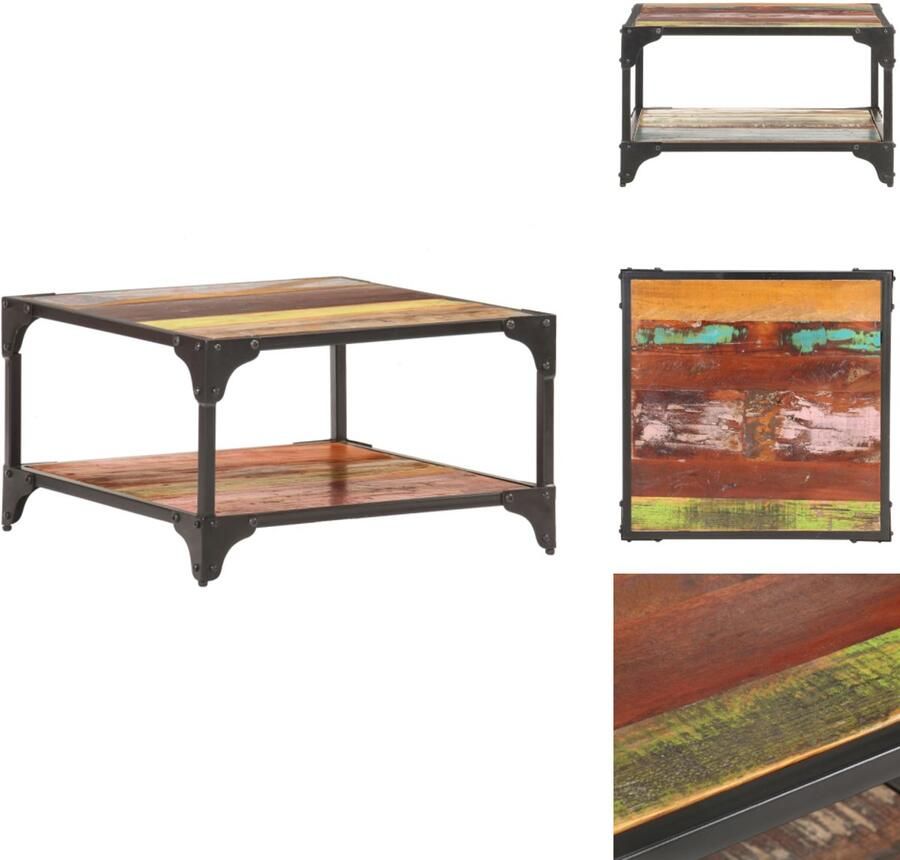 VidaXL Salontafel 60x60x35 cm Massief gerecycled hout Salontafel Industrieel Houten Salontafel Vintage Salontafel Retro Salontafel Multifunctionele Salontafel