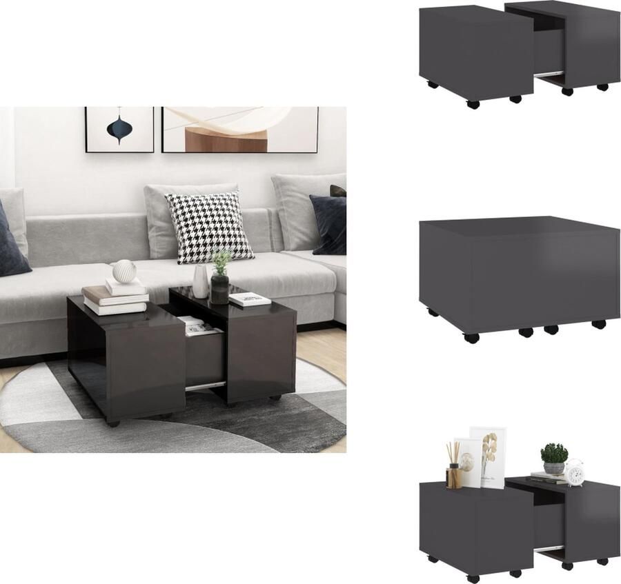 VidaXL Salontafel Salontafels Koffietafel Koffietafels Salontafel 60x60x38 cm bewerkt hout hoogglans grijs