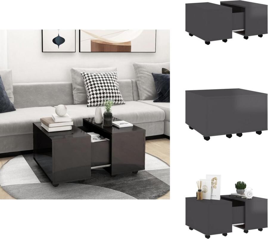 VidaXL Salontafel Salontafels Koffietafel Koffietafels Salontafel 60x60x38 cm bewerkt hout hoogglans grijs - Foto 2