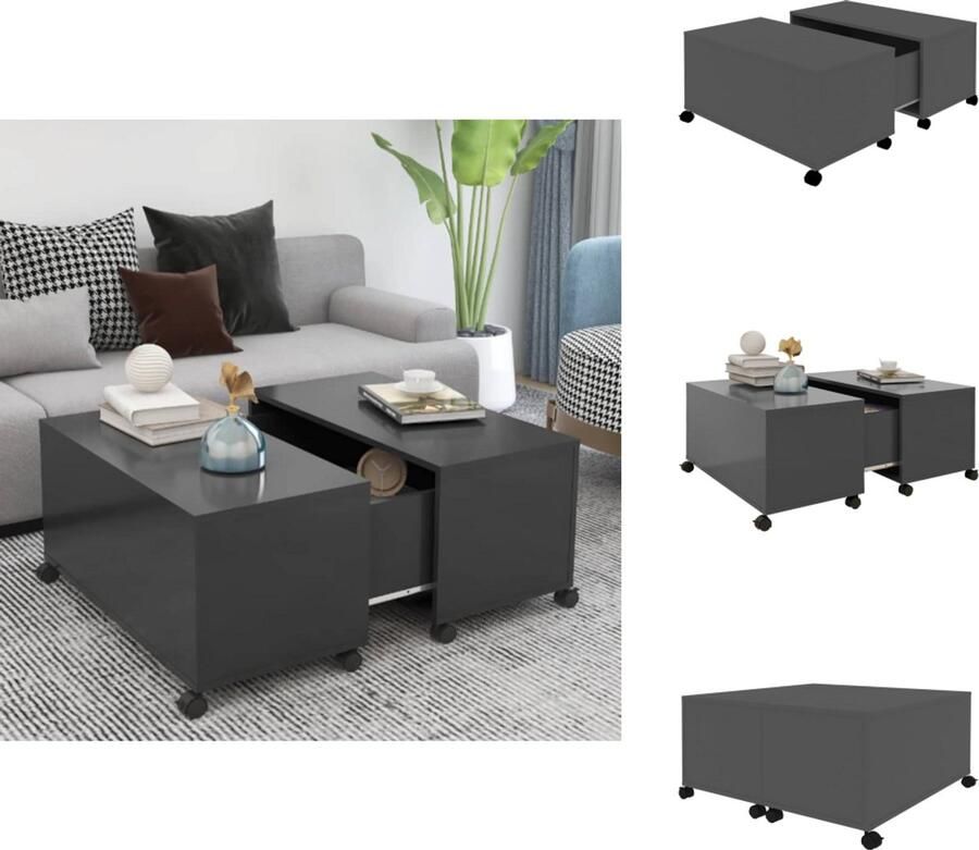 VidaXL Salontafel Salontafels Koffietafel Koffietafels Salontafel 75x75x38 cm bewerkt hout grijs