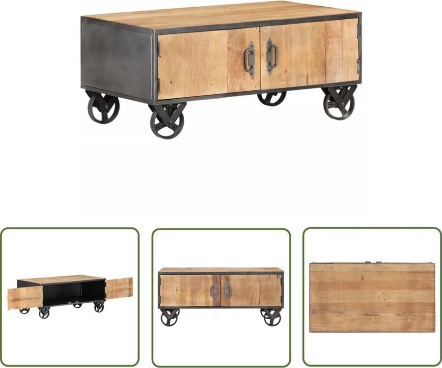 The Living Store Houten Salontafel IndustriÃle Stijl 90 x 50 x 39 cm Gerecycled Hout Staal Salontafel Houten Salontafel Industriele Salontafel Vintage Salontafel Hergebruikt Hout - Foto 3