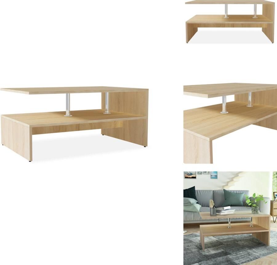 VidaXL Salontafel Salontafels Koffietafel Koffietafels Salontafel 90x59x42 cm bewerkt hout eikenkleurig