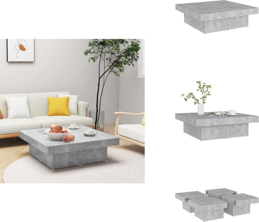 VidaXL Salontafel Salontafels Koffietafel Koffietafels Salontafel 90x90x28 cm bewerkt hout betongrijs