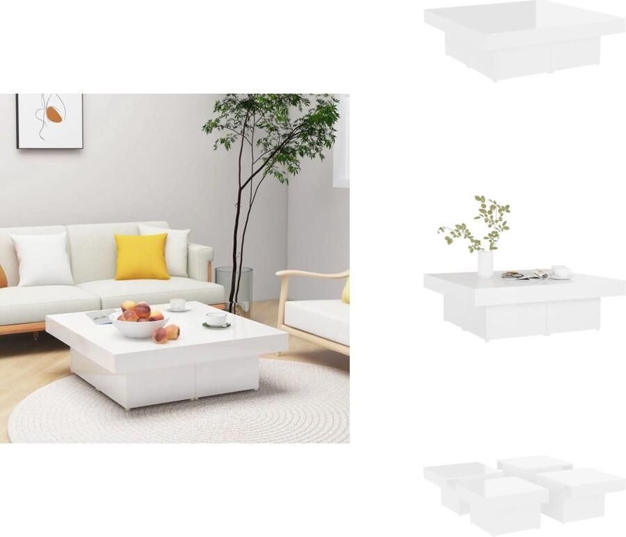 VidaXL Salontafel Salontafels Koffietafel Koffietafels Salontafel 90x90x28 cm bewerkt hout hoogglans wit