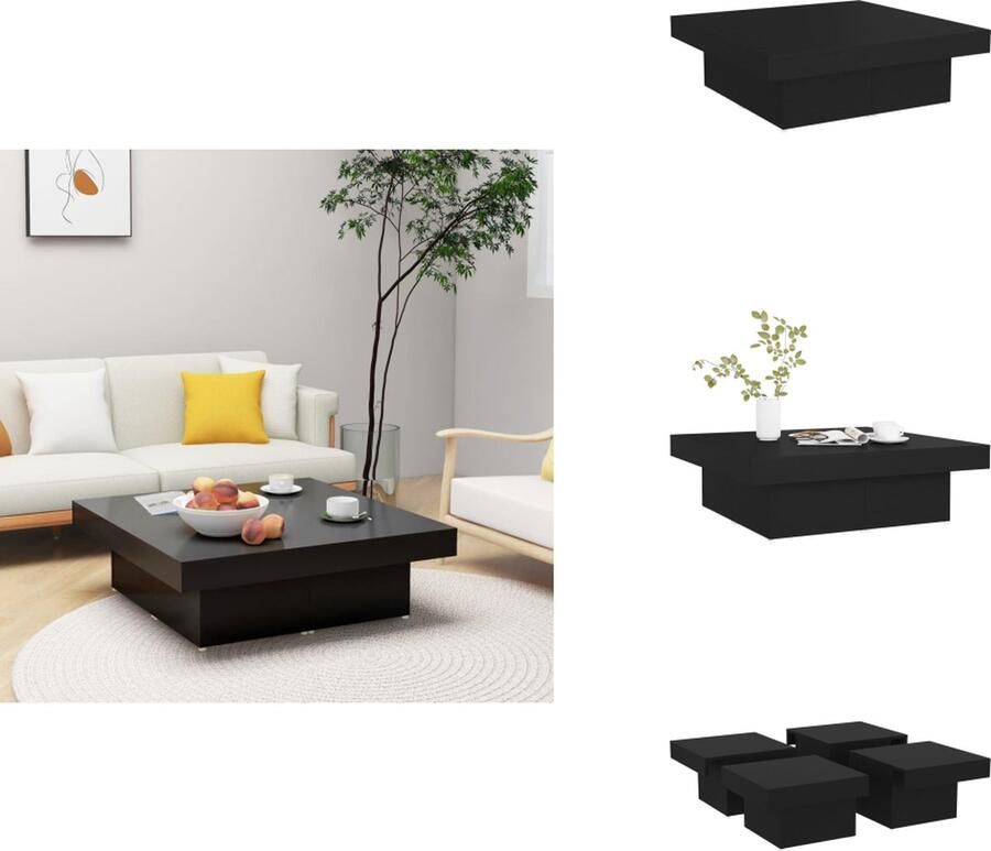 VidaXL Salontafel Salontafels Koffietafel Koffietafels Salontafel 90x90x28 cm bewerkt hout zwart