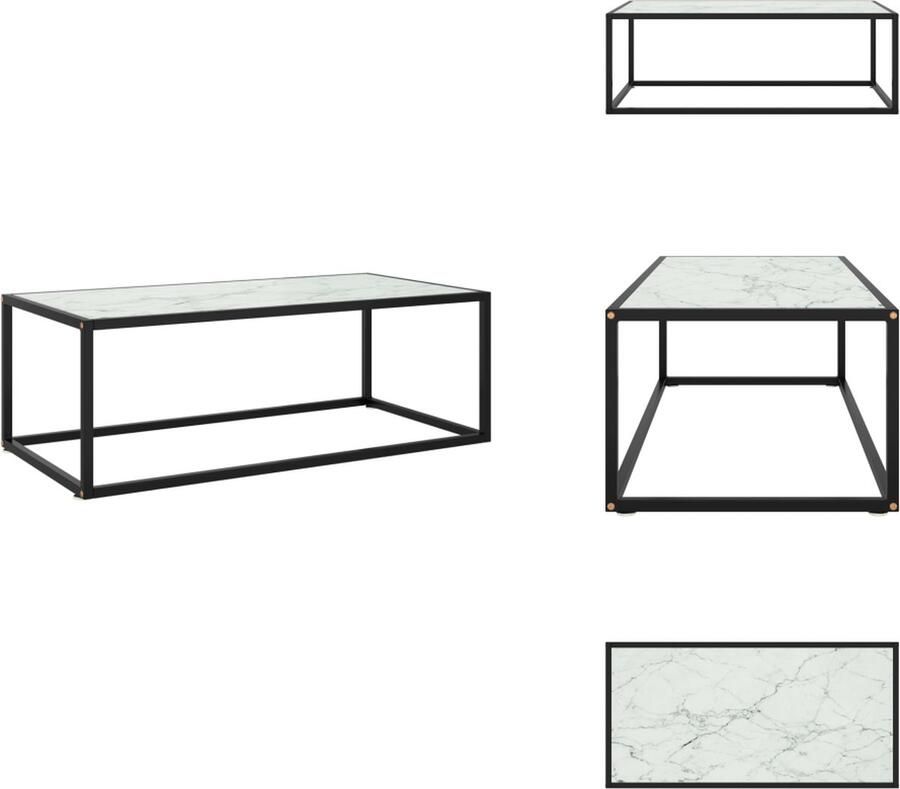VidaXL Salontafel Salontafels Koffietafel Koffietafels Salontafel met wit marmerglas 100x50x35 cm zwart