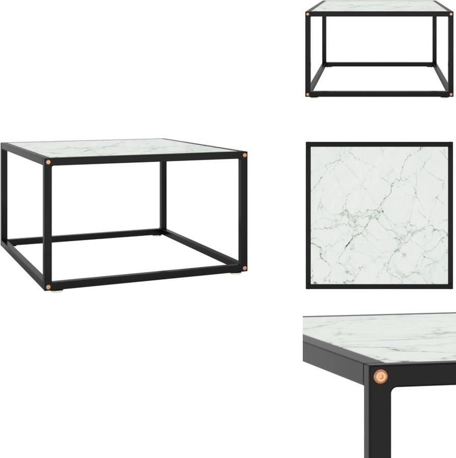 VidaXL Salontafel Salontafels Koffietafel Koffietafels Salontafel met wit marmerglas 60x60x35 cm zwart