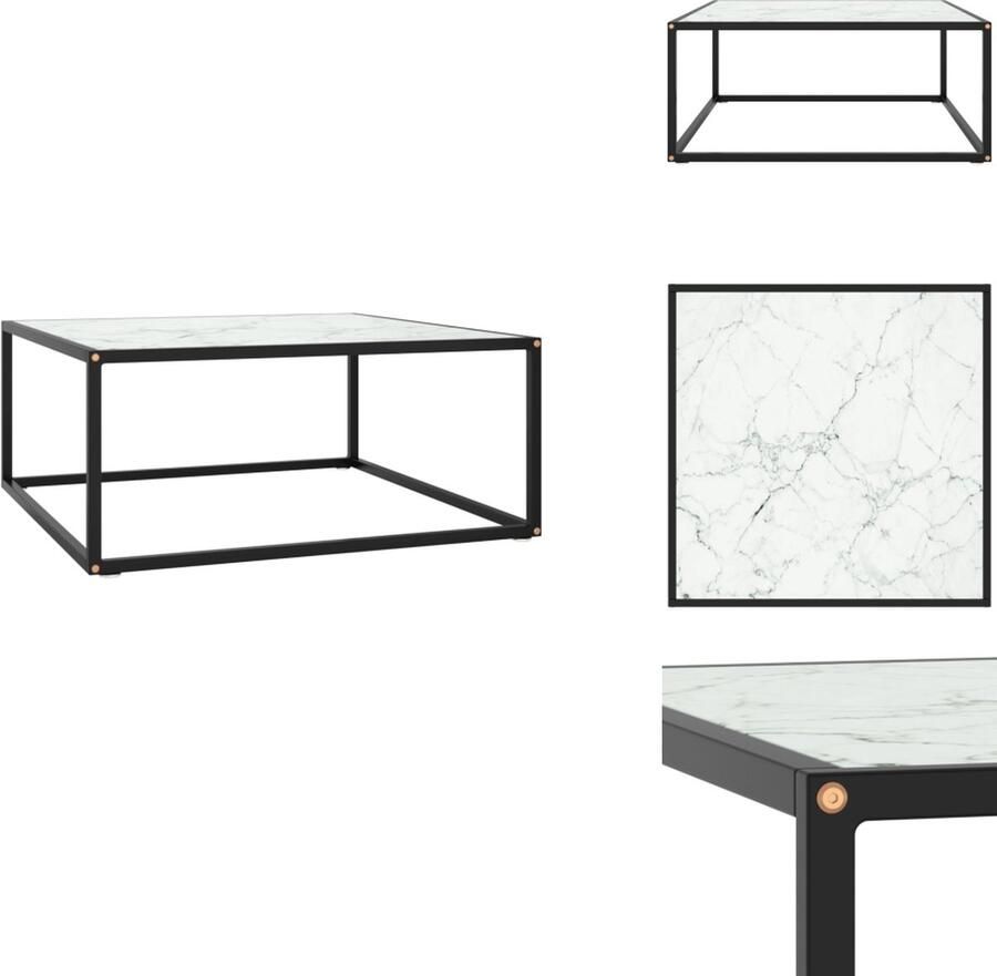 VidaXL Salontafel Salontafels Koffietafel Koffietafels Salontafel met wit marmerglas 80x80x35 cm zwart