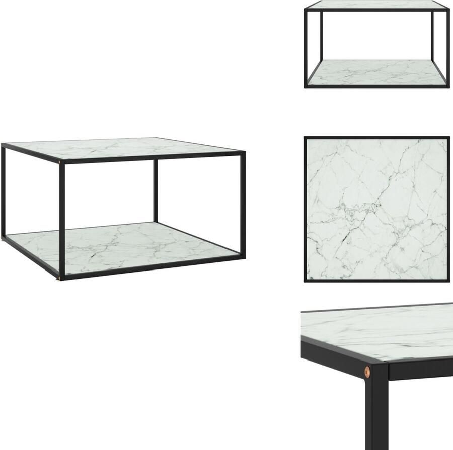 VidaXL Salontafel Salontafels Koffietafel Koffietafels Salontafel met wit marmerglas 90x90x50 cm zwart