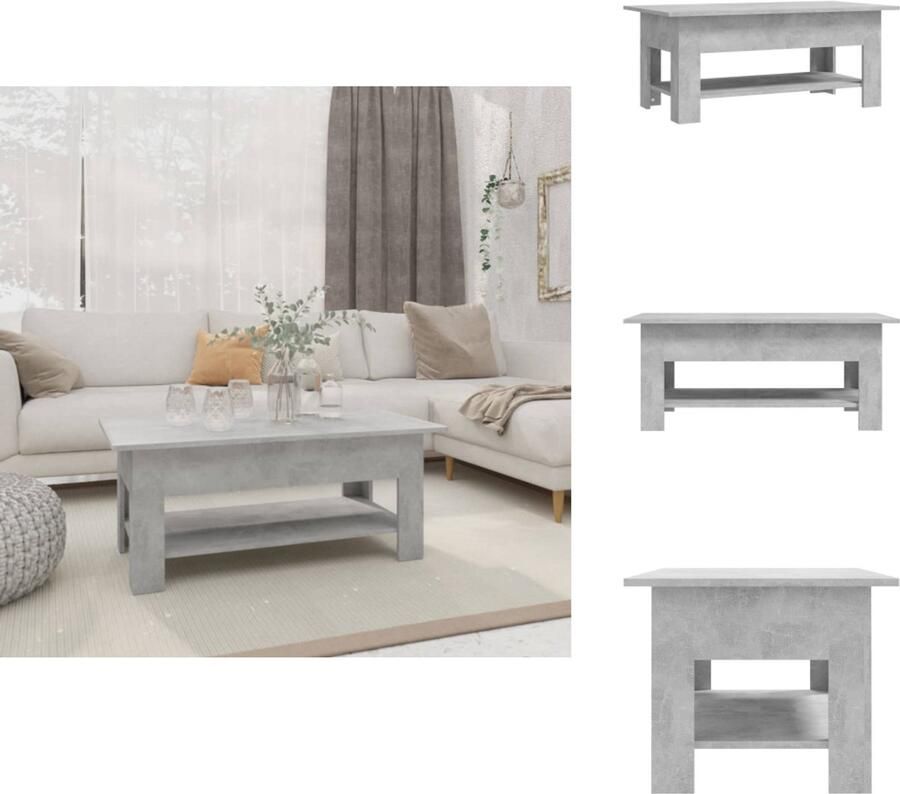 VidaXL Salontafel Salontafels Koffietafel Woonkamertafel Salontafel 102x55x42 cm bewerkt hout betongrijs