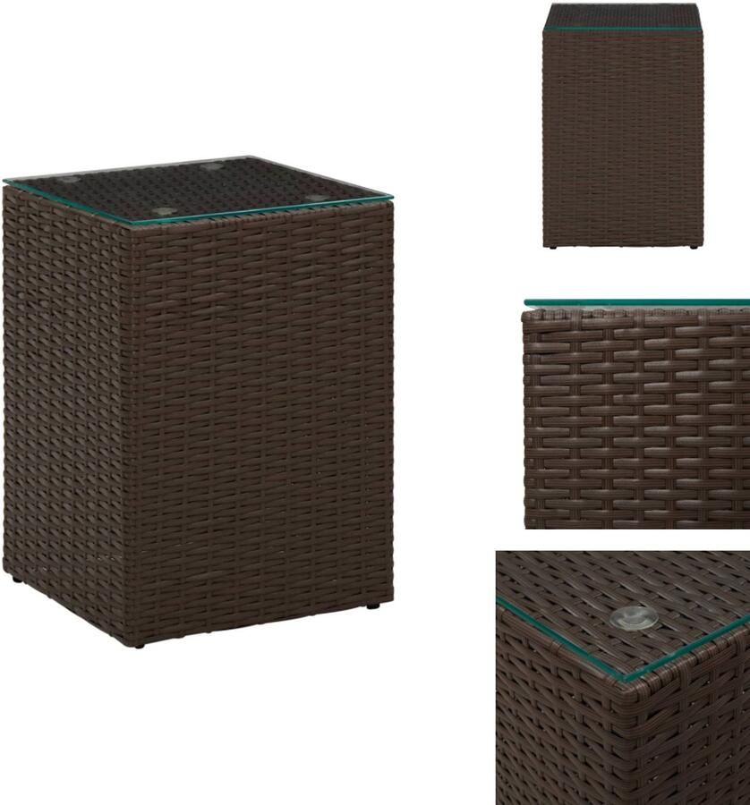 VidaXL Salontafel Salontafels Salon Tafel Salon Tafels Bijzettafel met glazen blad 35x35x52 cm poly rattan bruin