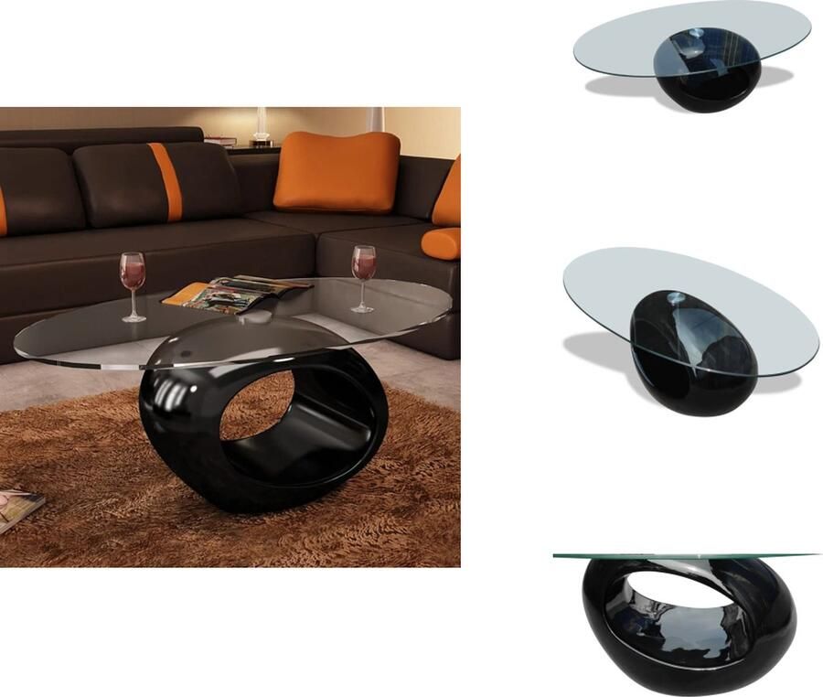 VidaXL Salontafel Salontafels Salon Tafel Salon Tafels Salontafel met ovale glazen tafelblad hoogglans zwart