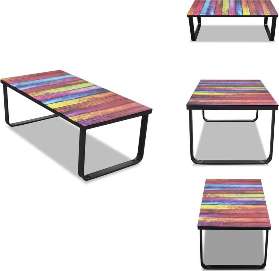VidaXL Salontafel Salontafels Salon Tafel Salon Tafels Salontafel met regenboog-print glazen tafelblad