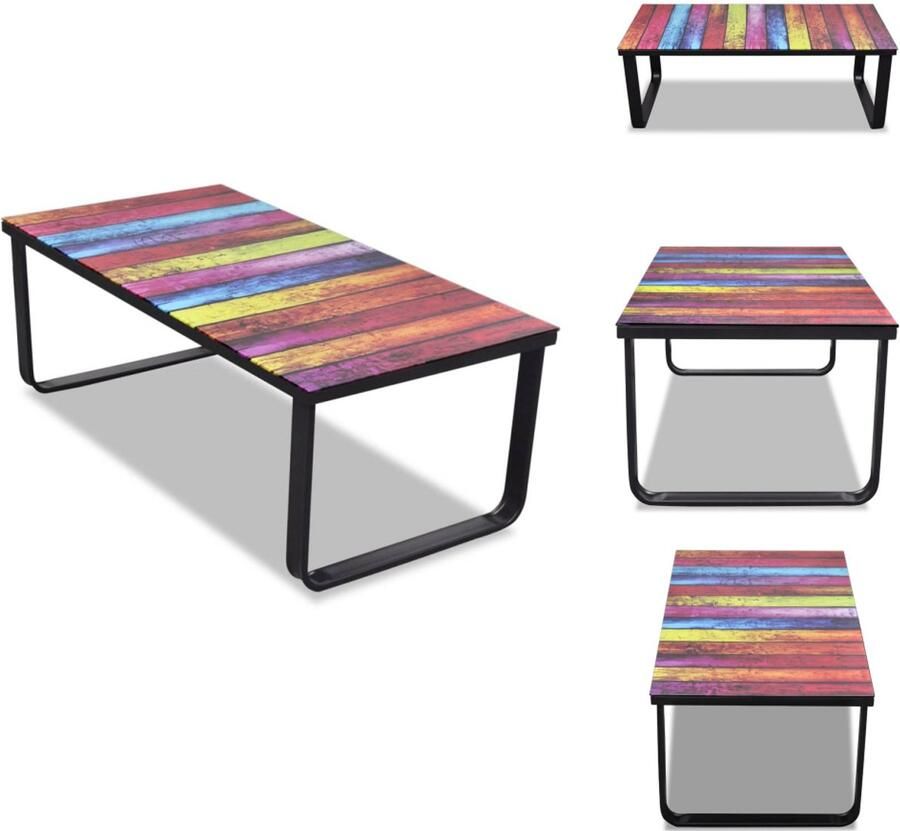 The Living Store Salontafel Rechthoekig 90 x 45 x 32 cm Regenboog-print Gehard glas Salontafel Regenboog Print Glas Tafellamp Modern Interieur Trendy Salontafel - Foto 2