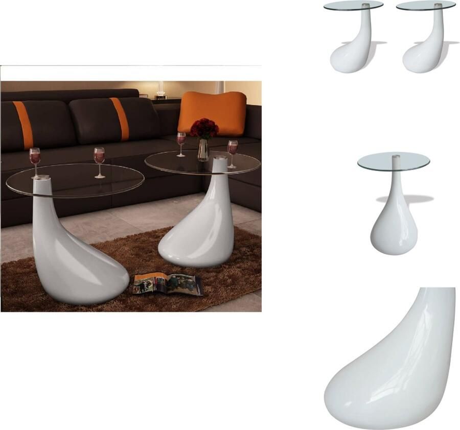 VidaXL Salontafelset Waterdruppelvorm met hoogglans afwerking Diameter 42 cm Getemperd veiligheidsglas 2-delige set Tafel