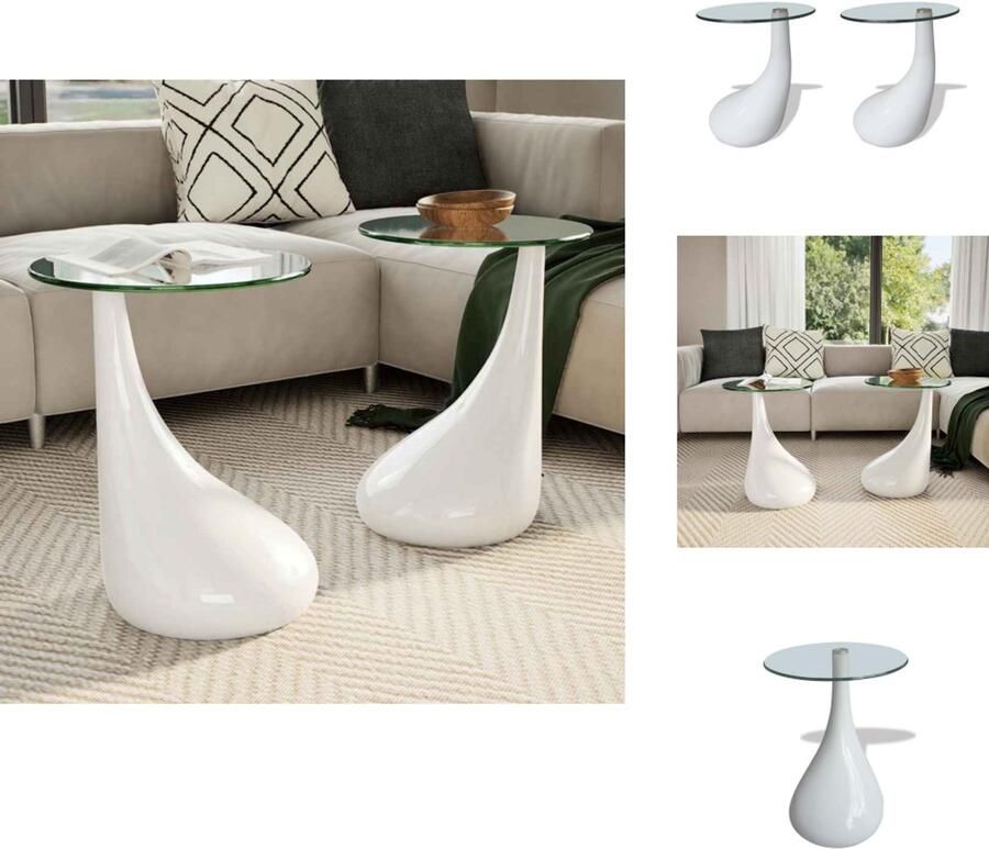 VidaXL Salontafelset Waterdruppelvorm met hoogglans afwerking Diameter 42 cm Getemperd veiligheidsglas 2-delige set Tafel - Foto 2
