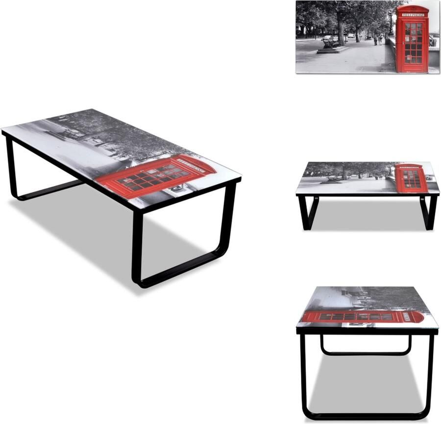 VidaXL Salontafel Salontafels Salon Tafel Salon Tafels Salontafel met telefooncel-print glazen tafelblad
