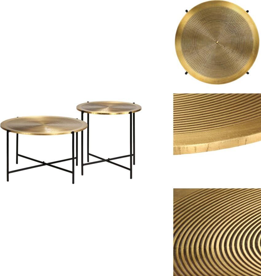 VidaXL Bijzettafels Industriële Stijl 62x35 cm en 47x45 cm Messing MDF Tafelblad Stalen Poten Tafel
