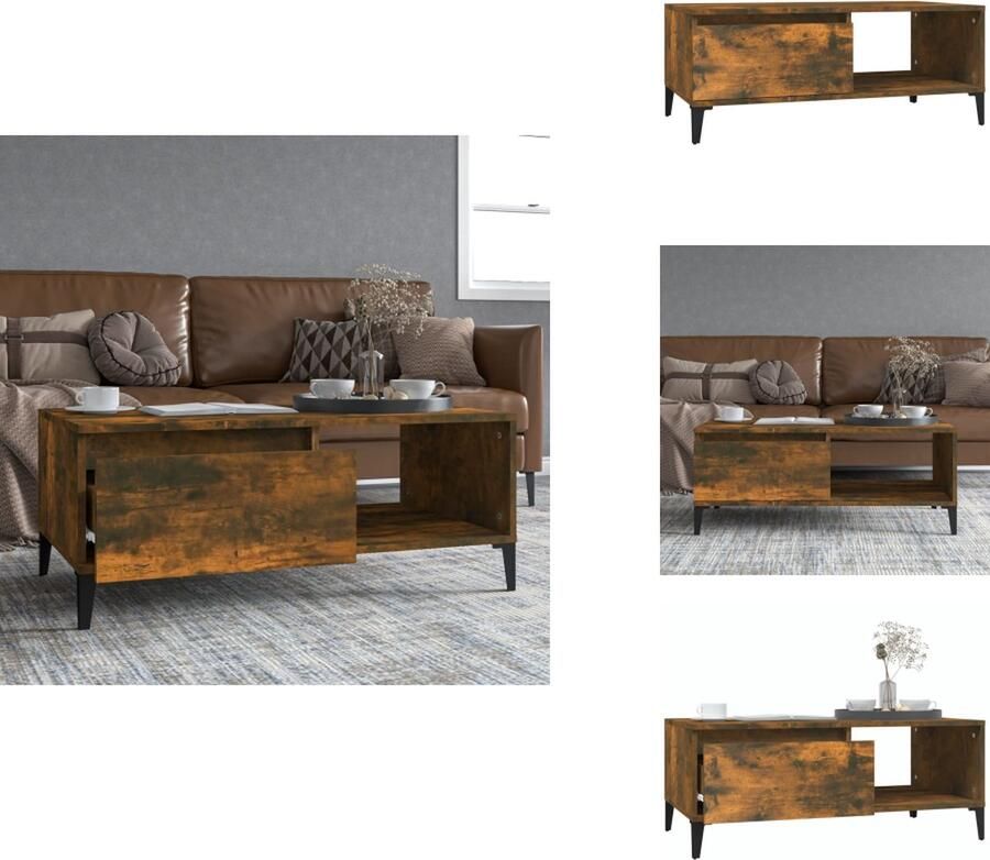VidaXL Salontafel Salontafels Salontafeltje Salontafeltjes Salontafel 90x50x36 5 cm bewerkt hout gerookt eikenkleurig