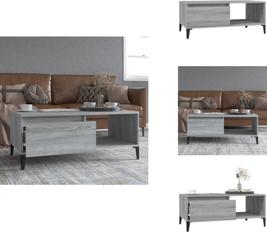 VidaXL Salontafel 90x50x36 5 cm Grijs Sonoma Eiken Industriele Salontafel Met Lade Houten Salontafel Grijze Salontafel Industrieel Design - Foto 3