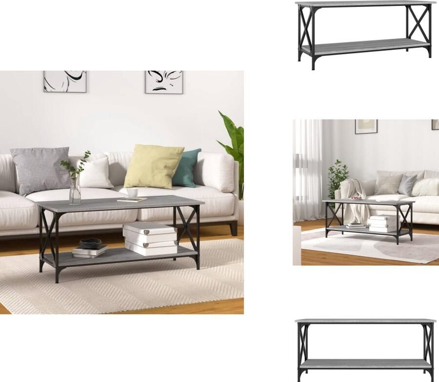 VidaXL Salontafel Salontafels Tafel Bijzettafel Salontafel 100x45x45 cm bewerkt hout en ijzer grijs sonoma