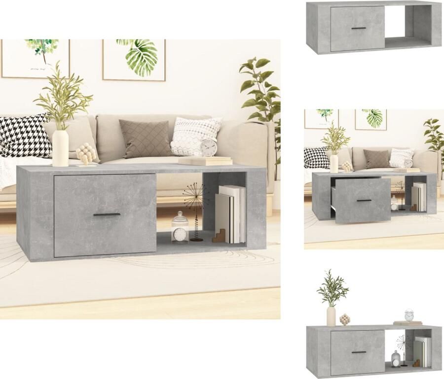 VidaXL Salontafel Salontafels Tafel Bijzettafel Salontafel 100x50 5x35 cm bewerkt hout betongrijs - Foto 2