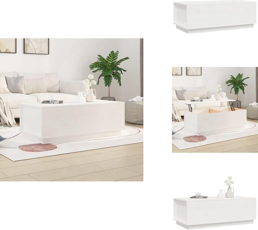 VidaXL Salontafel Massief Grenenhout Lift-top Voldoende opbergruimte Stabiel frame Wit 100x50x35cm Tafel