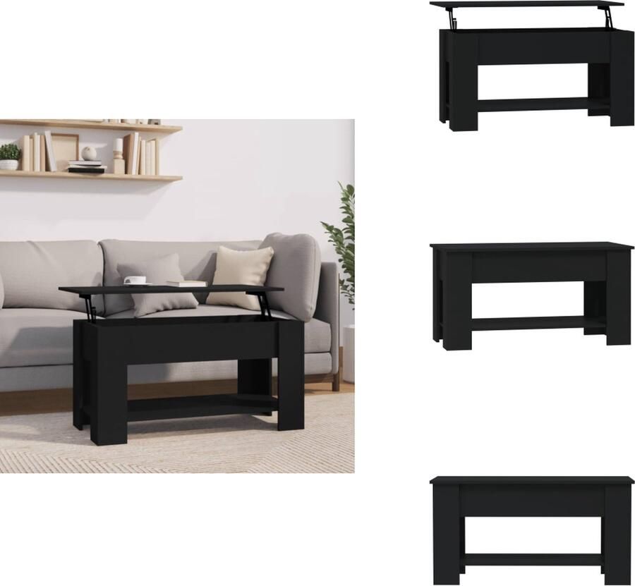 VidaXL Salontafel Lift-top Opbergoplossing Eenvoudig te reinigen Veelzijdig Zwart 101 x 49 x 52 cm Montage vereist Tafel