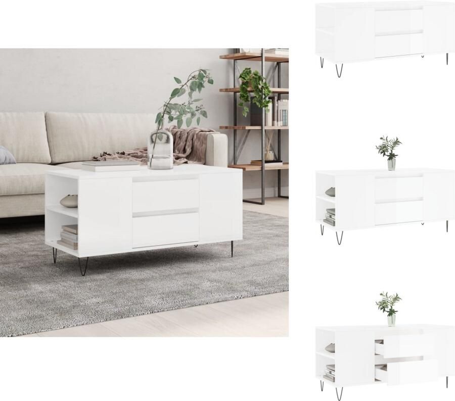 VidaXL Salontafel Salontafels Tafel Bijzettafel Salontafel 102x44 5x50 cm bewerkt hout hoogglans wit