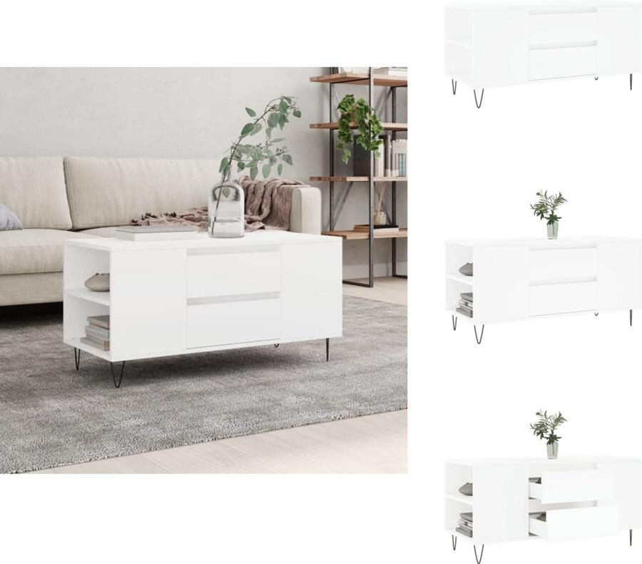 VidaXL Salontafel Salontafels Tafel Bijzettafel Salontafel 102x44 5x50 cm bewerkt hout wit - Foto 2