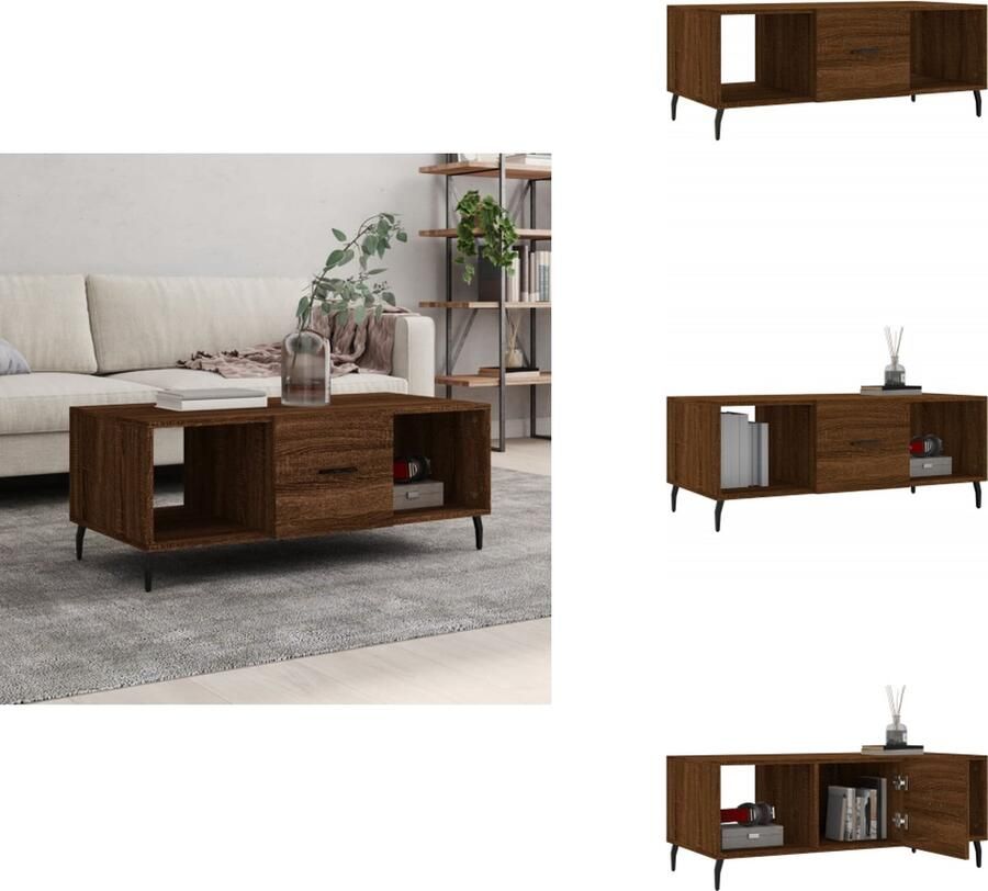 VidaXL Salontafel Salontafels Tafel Bijzettafel -Salontafel-102x50x40-cm-bewerkt-hout-bruin-eikenkleur
