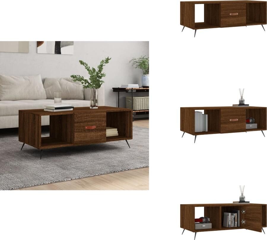 VidaXL Salontafel Salontafels Tafel Bijzettafel -Salontafel-102x50x40-cm-bewerkt-hout-bruin-eikenkleur - Foto 2