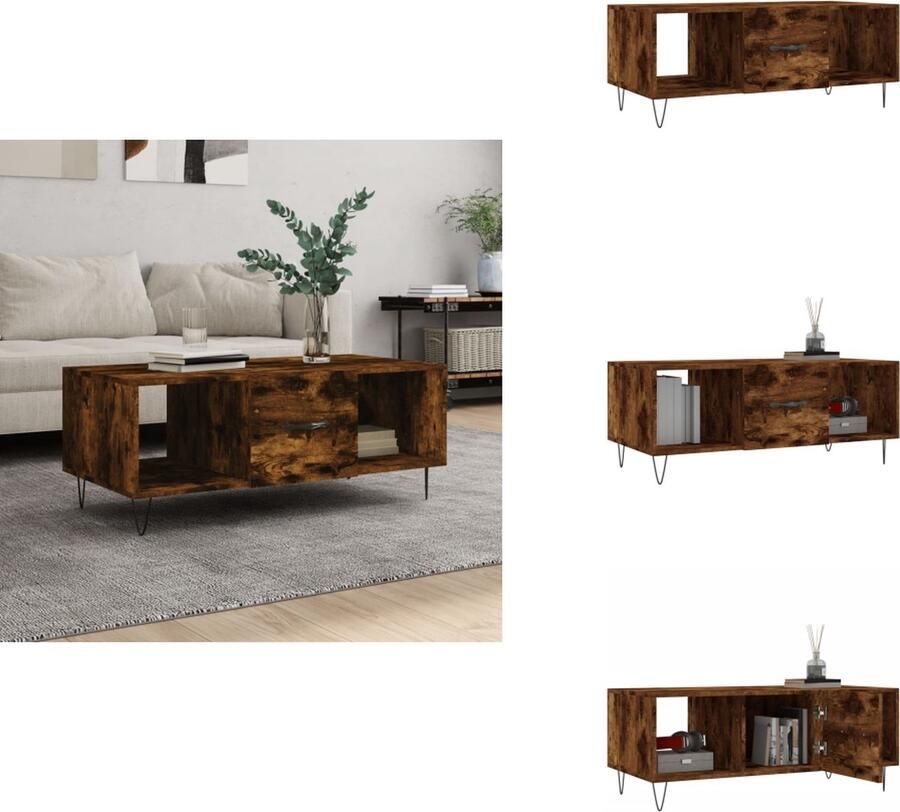 VidaXL Salontafel Salontafels Tafel Bijzettafel -Salontafel-102x50x40-cm-bewerkt-hout-gerookt-eikenkleurig