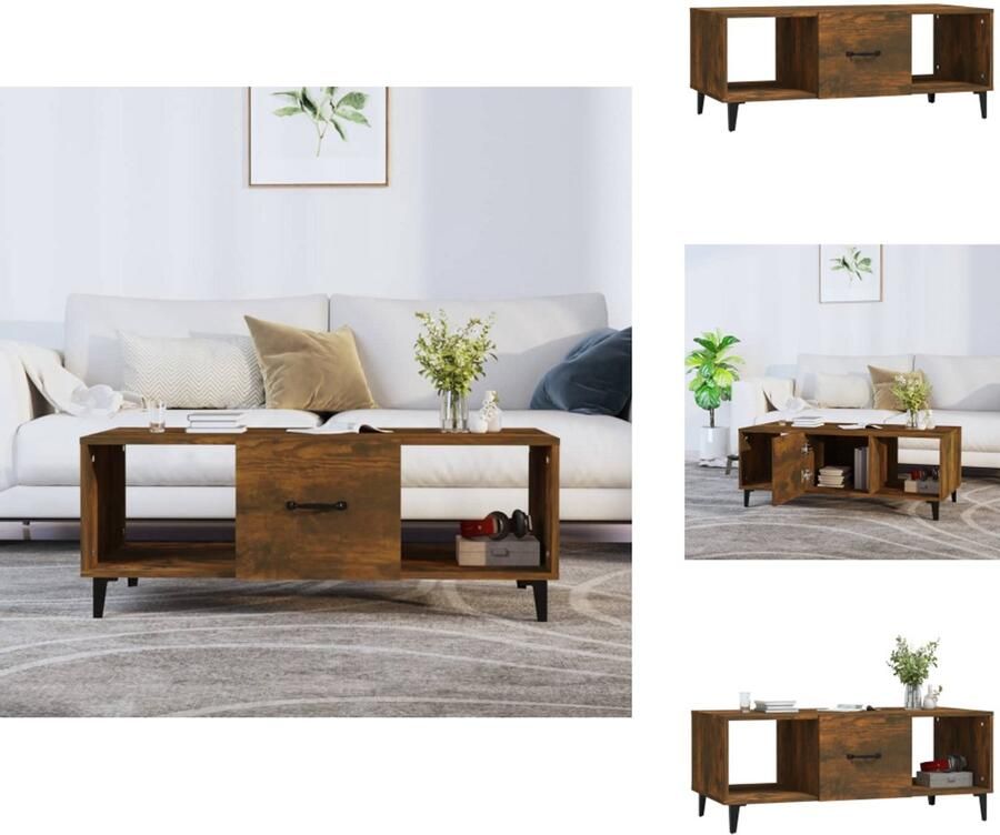 VidaXL Salontafel Salontafels Tafel Bijzettafel Salontafel 102x50x40 cm bewerkt hout gerookt eikenkleurig - Foto 2