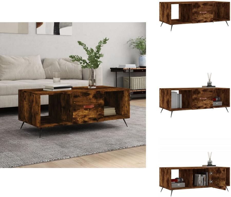 VidaXL Salontafel Salontafels Tafel Bijzettafel -Salontafel-102x50x40-cm-bewerkt-hout-gerookt-eikenkleurig - Foto 3