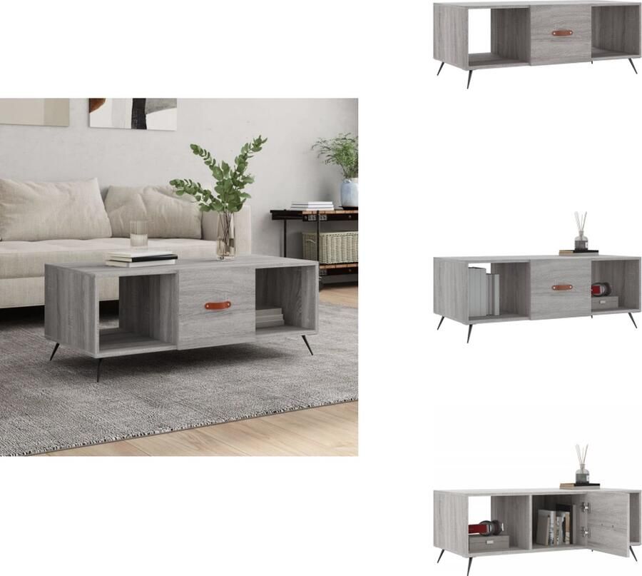 VidaXL -Salontafel-102x50x40-cm-bewerkt-hout-grijs-sonoma-eikenkleurig Salontafel Salontafels Tafel Bijzettafel - Foto 5