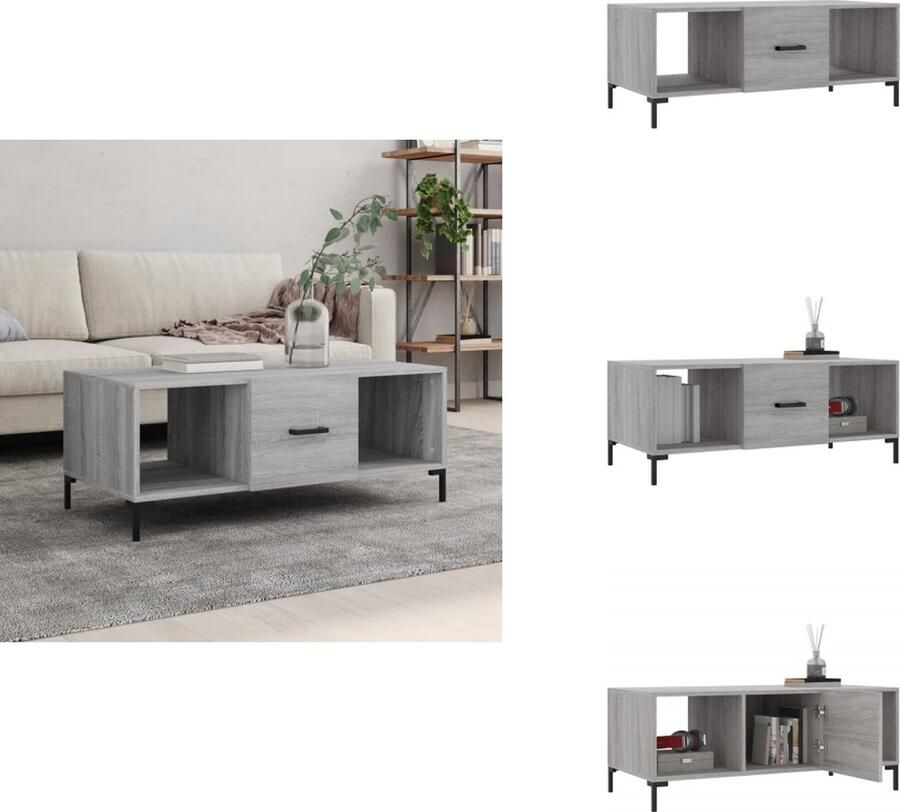 VidaXL -Salontafel-102x50x40-cm-bewerkt-hout-grijs-sonoma-eikenkleurig Salontafel Salontafels Tafel Bijzettafel - Foto 4
