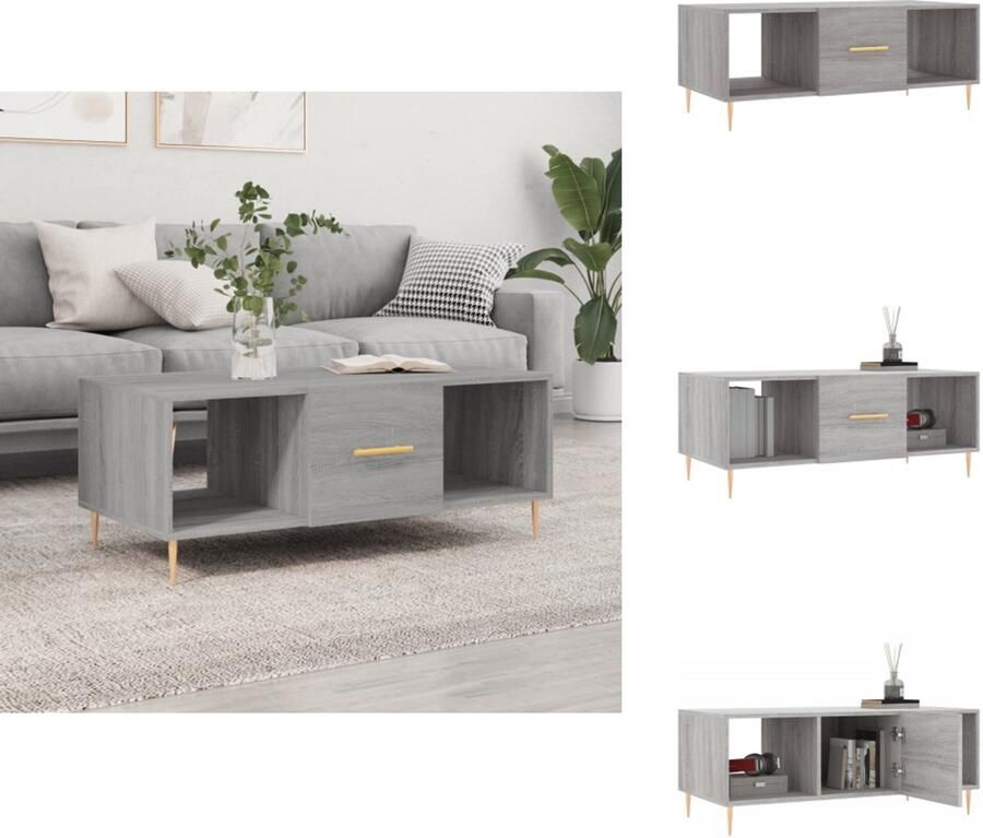 VidaXL -Salontafel-102x50x40-cm-bewerkt-hout-grijs-sonoma-eikenkleurig Salontafel Salontafels Tafel Bijzettafel - Foto 7