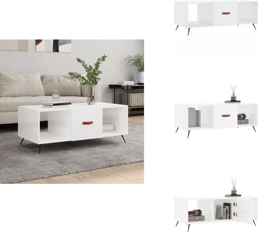 VidaXL Salontafel Salontafels Tafel Bijzettafel -Salontafel-102x50x40-cm-bewerkt-hout-hoogglans-wit - Foto 4
