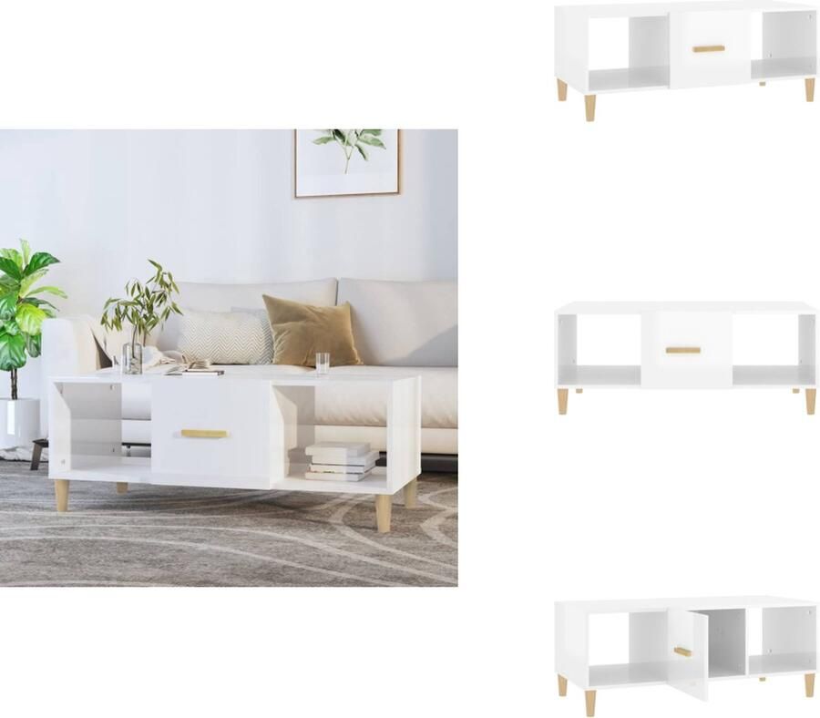 VidaXL Salontafel Salontafels Tafel Bijzettafel Salontafel 102x50x40 cm bewerkt hout hoogglans wit