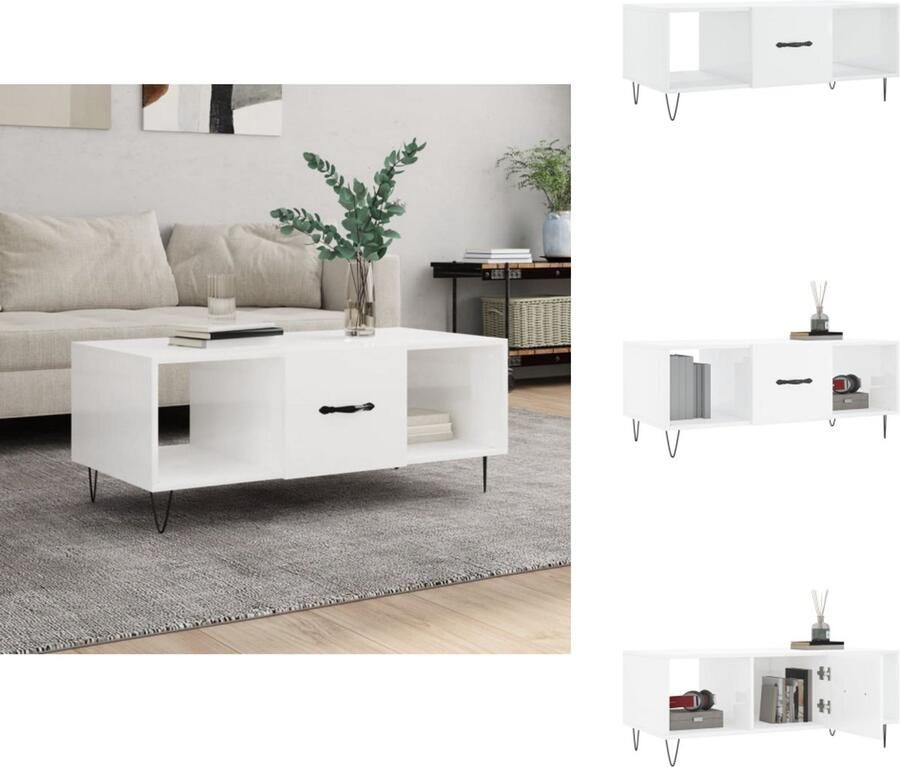 VidaXL Salontafel Salontafels Tafel Bijzettafel Salontafel 102x50x40 cm bewerkt hout hoogglans wit