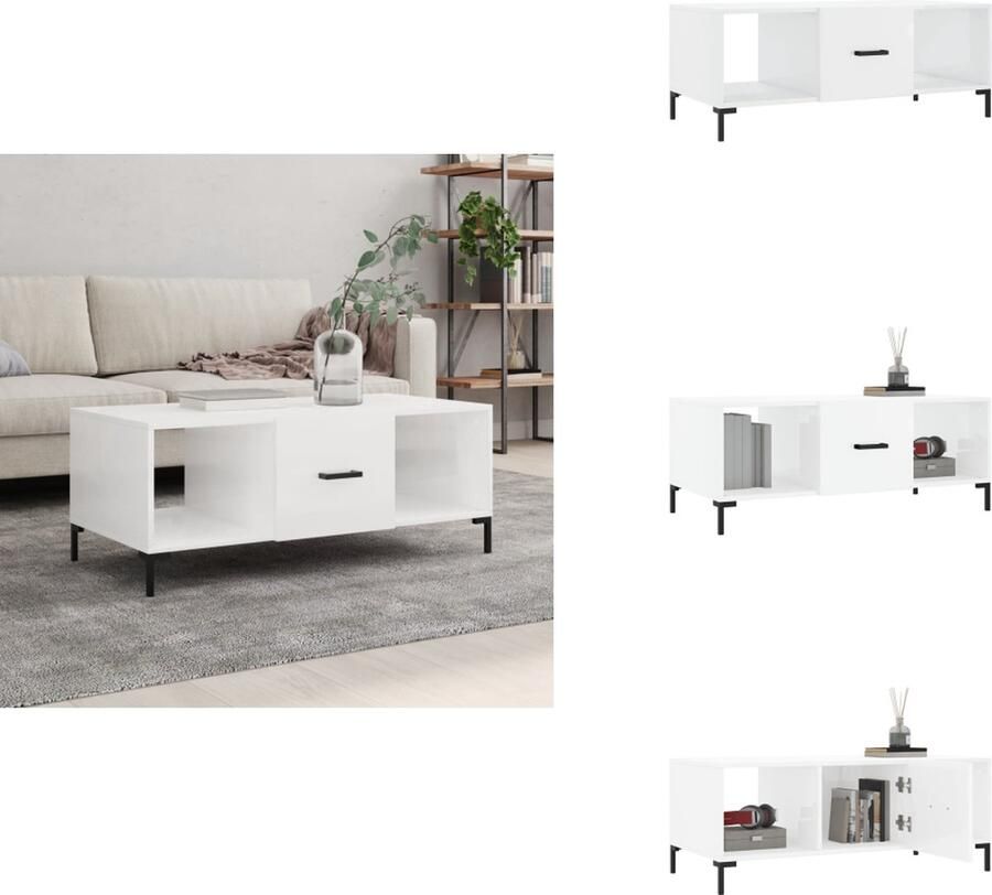 VidaXL Salontafel Salontafels Tafel Bijzettafel -Salontafel-102x50x40-cm-bewerkt-hout-hoogglans-wit - Foto 2