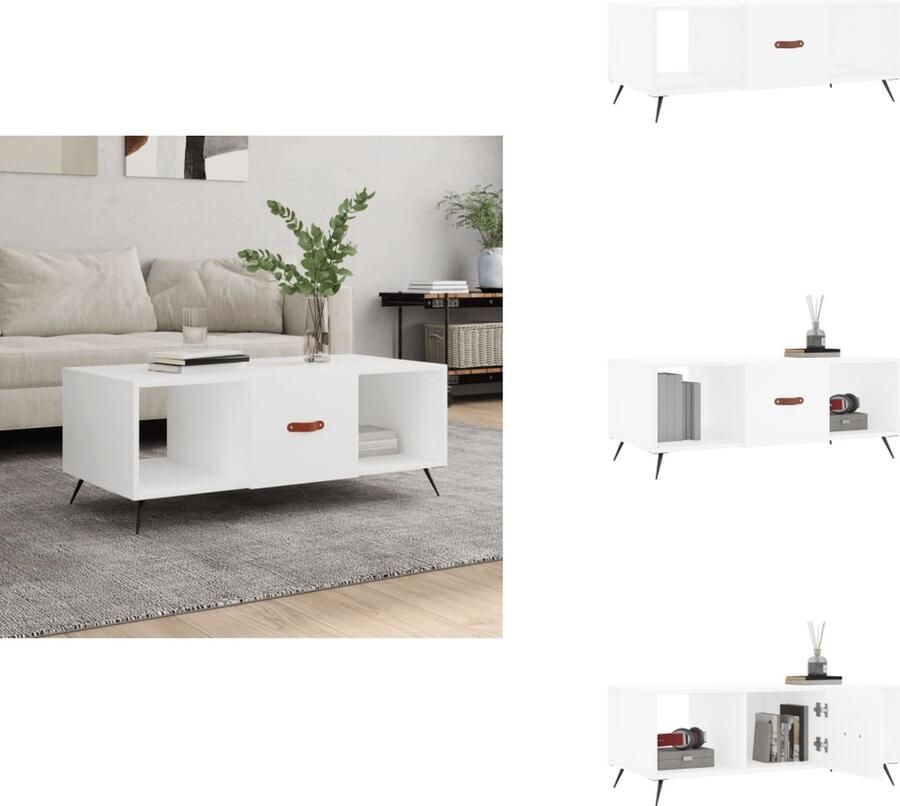 VidaXL Salontafel Salontafels Tafel Bijzettafel -Salontafel-102x50x40-cm-bewerkt-hout-wit - Foto 3