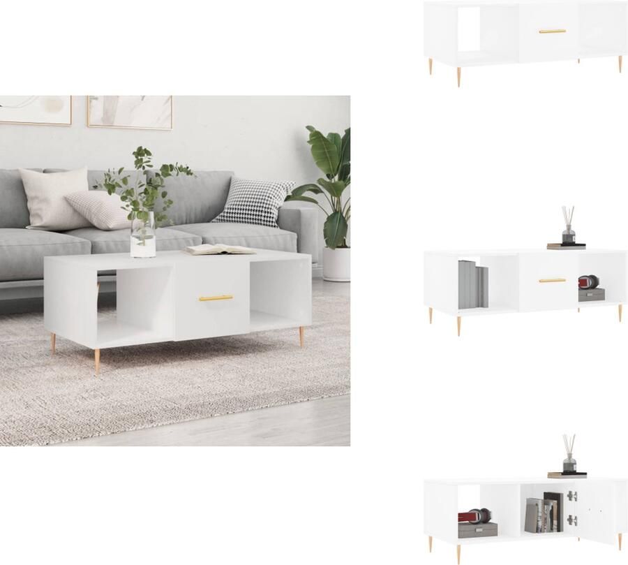 VidaXL Salontafel Salontafels Tafel Bijzettafel -Salontafel-102x50x40-cm-bewerkt-hout-wit - Foto 2