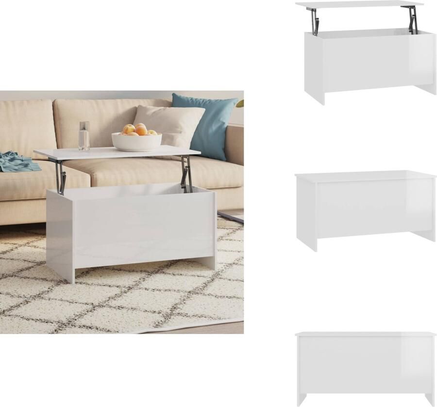 VidaXL Salontafel Salontafels Tafel Bijzettafel Salontafel 102x55 5x52 5 cm bewerkt hout hoogglans wit