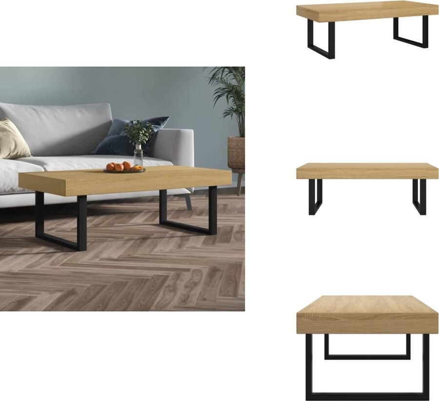 VidaXL Salontafel Salontafels Tafel Bijzettafel Salontafel 120x60x40 cm MDF en ijzer lichtbruin en zwart