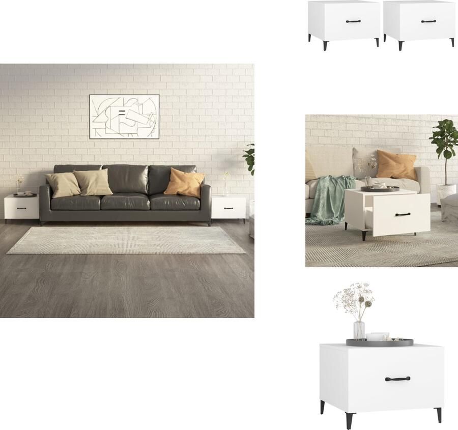 VidaXL Salontafel Salontafels Tafel Bijzettafel Salontafel 2 st met metalen poten 50x50x40 cm wit