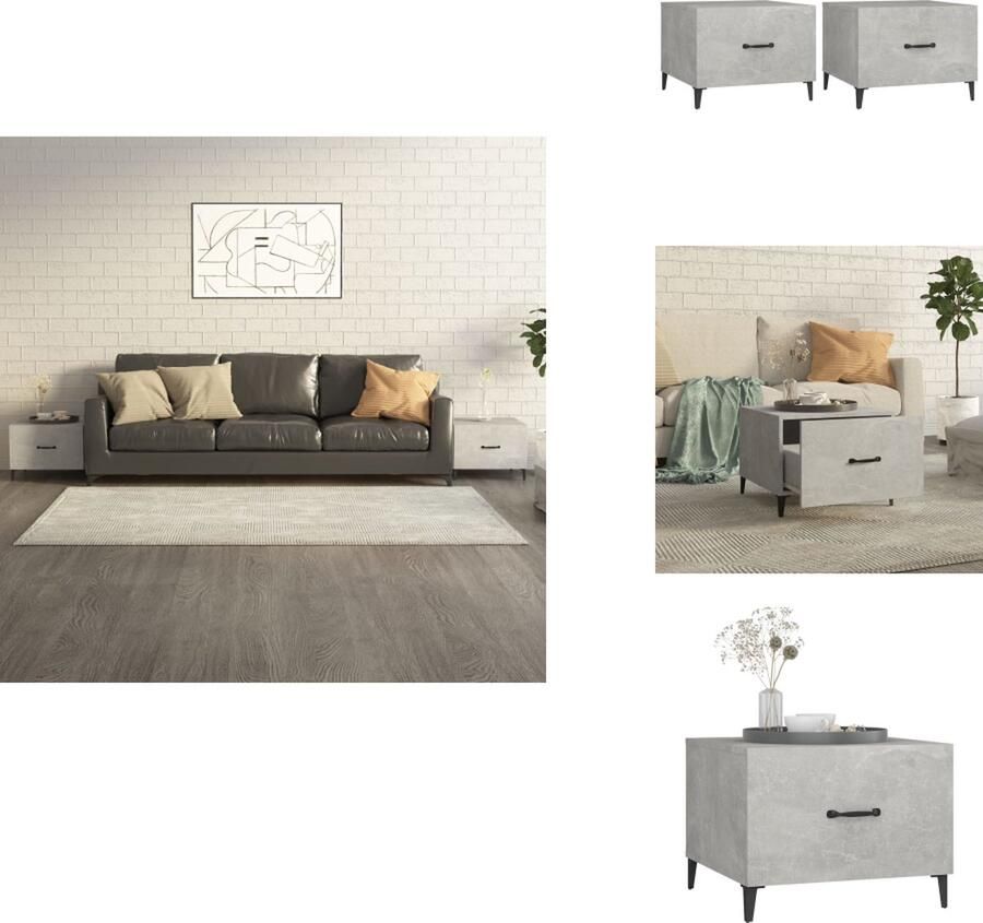 VidaXL Salontafel Salontafels Tafel Bijzettafel Salontafel 2 st met metalen poten 50x50x40 cm betongrijs