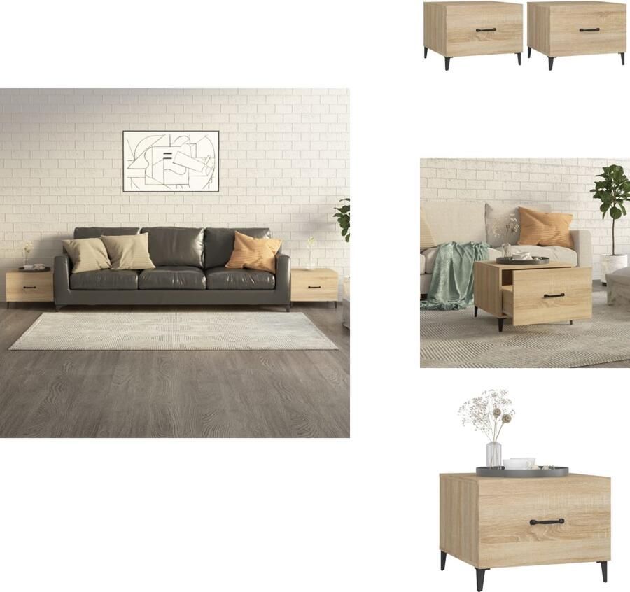 VidaXL Salontafel Salontafels Tafel Bijzettafel Salontafel 2 st met metalen poten 50x50x40 cm sonoma eikenkleur