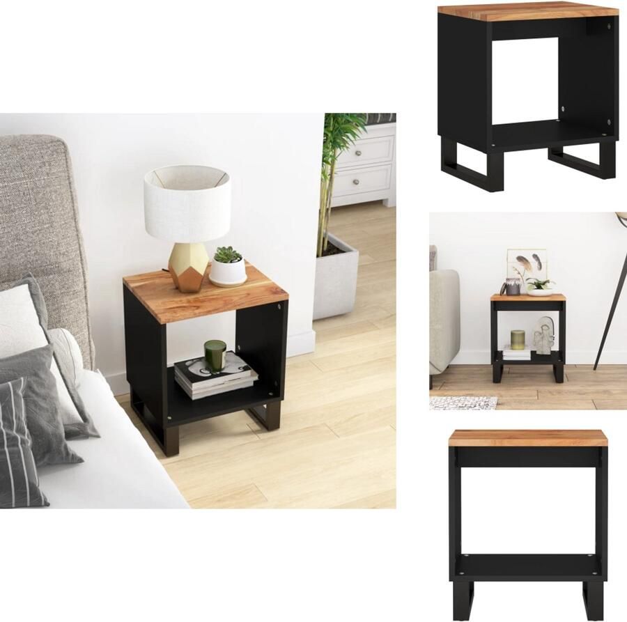VidaXL Salontafel Acacia Bijzettafel met Opbergruimte Stevig Tafelblad Metalen Poten 40 x 31 x 46 cm Tafel